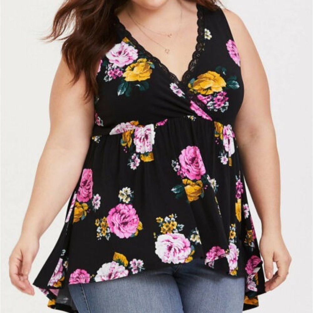 Torrid- Black Floral Studio Knit Babydoll